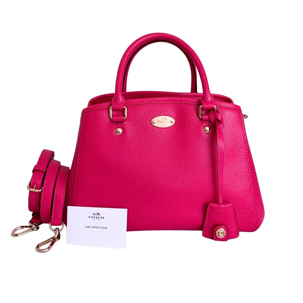 Coach Deep Pink Leather Satchel Crossbody Bag Double Handle Gold Hardware